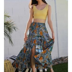 Floral Blue Hi Lo Maxi Skirt